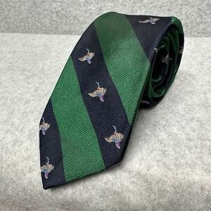 Hathaway Mens Tie Striped Embroidered Mallard Drake Ducks Silk‎ Blend Green Navy